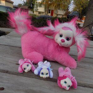 Puppies Surprise Mom with 3 Babies, Plush Dog, Stuffed Animal, Pink Dog